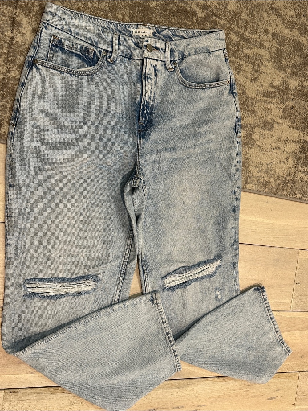 Good American Light Blue Distressed Boyfriend Jeans